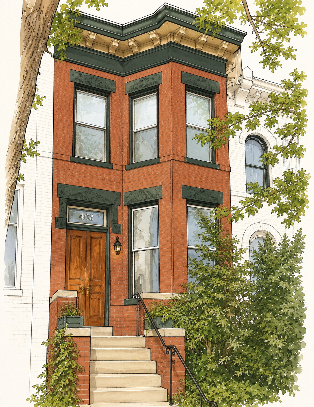 Illustration of the house facade at 402